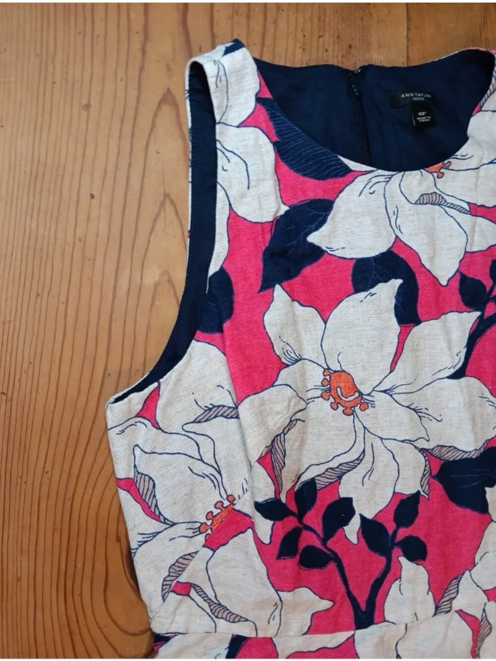 Ann Taylor Petite Womens 6P Floral Shift Dress Sleeveless Linen Blend Summer - Picture 2 of 7